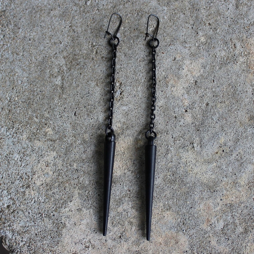 New Black Spike Earrings Black Chain Jewelry Black Dangle Earrings Spike Jewelry